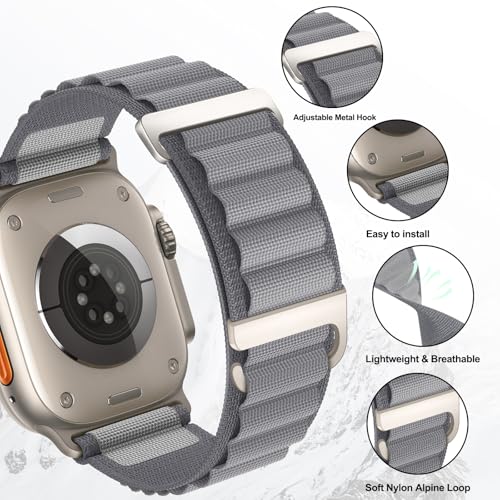 Alpine Loop Compatible with Apple Watch 3 Band 49mm 46mm 45mm 44mm 42mm 41mm 40mm 38mm Men Women, Nylon Sport Loop for Apple Watch Ultra 2/1 iWatch Series 11 10 9 8 7 6 5 4 3 2 1 SE - color: Gray