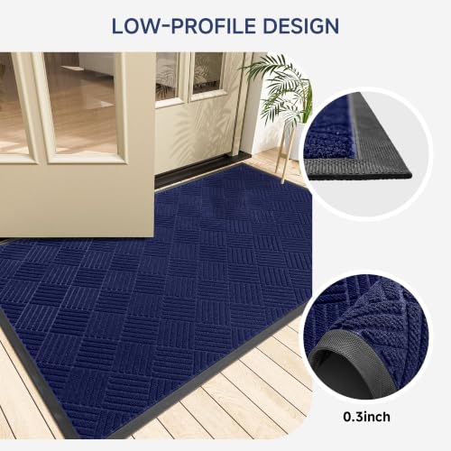 100pointONE Front Door Mat, Heavy Duty Indoor Outdoor Doormat, 48" x 24" Low Profile Outdoor Mats for Home Entrance, Stain and Fade Resistant Welcome Mat Ideal for High Traffic Area, Diamond Blue - color: Blue Diamond, size: 2' x 4' (Rectangular)