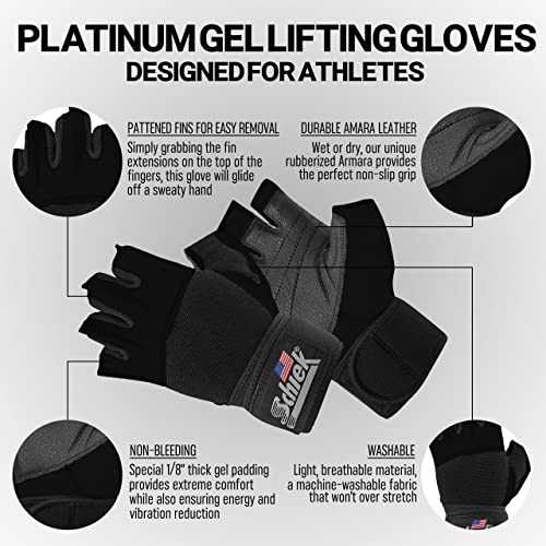 Schiek Sports 530 Platinum Lifting Gloves with Gel Pad - Amara Leather Weightlifting Gloves for Women and Men - size: Small