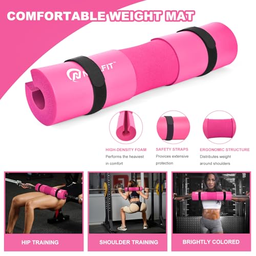 NEALFIT Barbell Pad Squat Pad for Squats—Squat Bar Pad—Great for Weightlifting,Lunges and Hip Thrusts—Foam Sponge Pad—Fit Standard and Olympic Bars Perfectly - color: Pink
