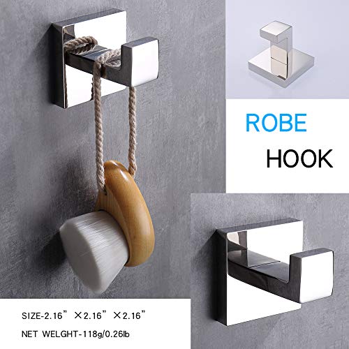 TASTOS Bath Towel Hooks Premium Stainless Steel Robe Coat and Clothes Hook, Heavy Duty Square Wall Mounted Modern Hook for Bathroom & Kitchen, Polished Chrome Finish, 2Pack - color: Polished Chrome, size: Square (2 Pack)