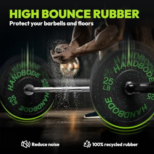 HANDBODE 2-Inch Weight Plates High Bounce, Olympic Bumper Plate Set 45/100/160/190/260/300lb, Colored Weight Plates Set for Home Gym, Barbell Weights Rubber Strength Training Plate for Weight Lifting - size: 140 lb Set (Pair of 10, 15, 20, 25 lb), style: