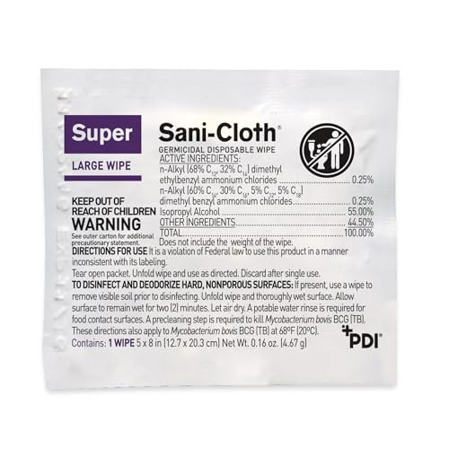 PDI Super Sani-Cloth Germicidal Disposable Wipe, Large, Individual, 5" x 8"