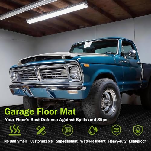 8x25 FT Garage Floor Mat, 2.8mm Thickened Flooring Roll for Under Car Diamond Plate PVC Rubber Mat with 20 Pcs Tapes, Non-Slip Floor Mat for Garage, Warehouse, Gyms, Trailer, Black - color: Black, size: 8x25 FT