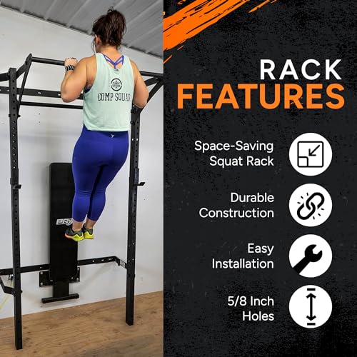 PRx Performance Murphy Foldable Squat Rack with Space-Saving Pull-Up Bar - Wall-Mounted Gym Equipment, Includes J-Cups for Barbell, Ideal for Strength Training, Bench Press and Leg Squats - color: Straight Pull-Up Bar