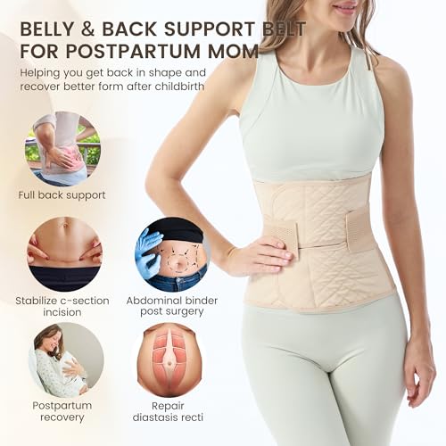Allaugh Postpartum Belly Band for Women: Abdominal Binder Post Surgery, C Section Waist Trainer, Comfortable Swelling Relief for Hysterectomy, Post-Op Core Compression Support,Small,Beige - color: Beige, size: Small