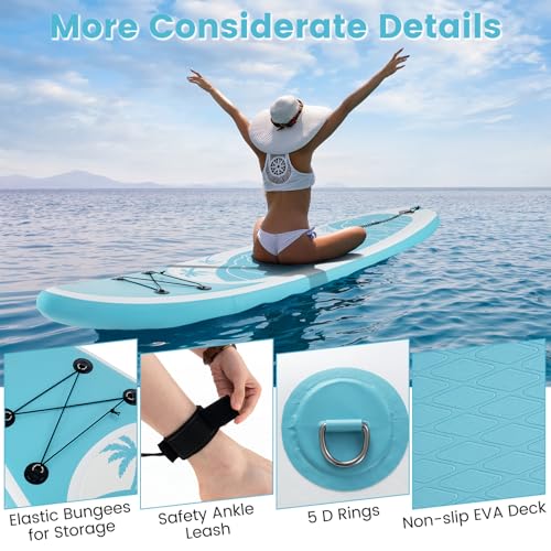 KOTEK 10FT/11FT Inflatable Paddle Board, SUP Paddleboard with Hand Pump, Safety Leash, Repair Kit, Carry Bag, Non-Slip EVA Deck, Stand Up Paddle Board for Youth & Adults - size: 11 FT, style: Light Blue Wave