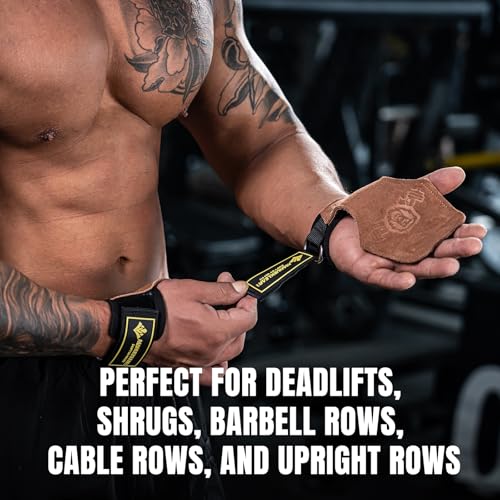 MANUEKLEAR Gym Straps Weight Lifting, Double Leather Lifting Straps for Men Deadlift with Cushion Wrist Loop, Gym Lifting Wrist Wraps for Weightlifting - color: One Size - Brown