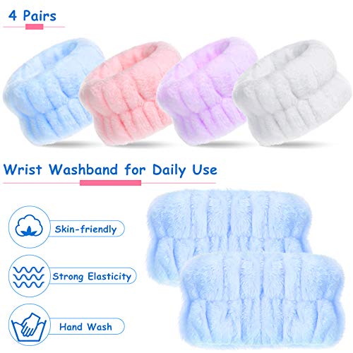Chuangdi 4 Pairs Wrist Bands for Washing Face Wrist Spa Microfiber Wash Towel Band Scrunchies Absorbent Wristbands Sweatband for Women Prevent Liquid from Spilling(Lovely Colors) - color: Lovely Colors