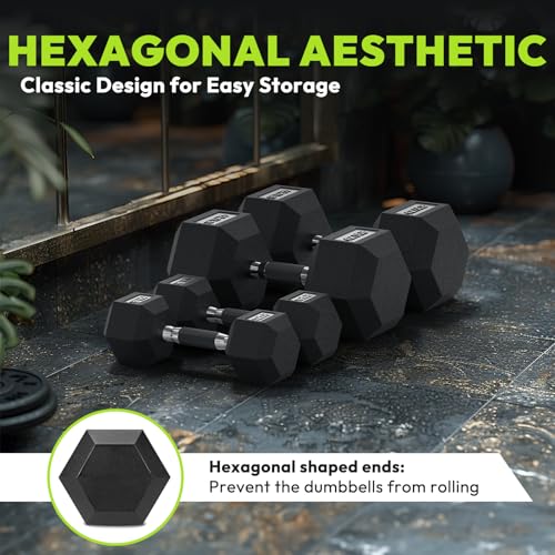 HANDBODE Rubber Encased Hex Dumbbell Pair, 2.5-65 lb | Non-Slip Handle Design for Secure & Comfortable Grip, Hand Weights for Strength Training, Fitness & Home Gym - size: 4 lb, Pair, style: Comfort Grip