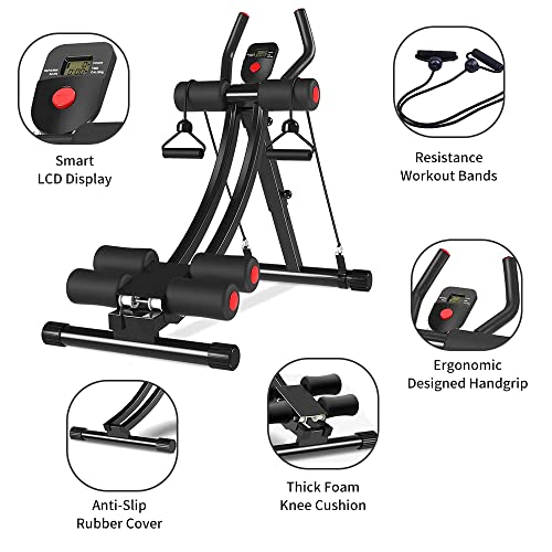 Fitlaya Fitness Core & Abdominal Trainers AB Workout Machine Home Gym Exercise Machine Ab Cruncher Foldable Fitness Equipment - color: red02