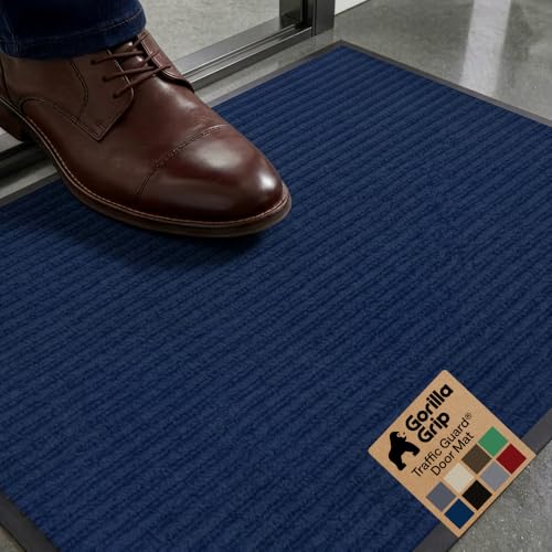 GORILLA GRIP Waterproof Traffic Guard Door Mat, Indoor and Outdoor Heavy Duty Entryway Mats, Strong Backing Commercial Utility Rugs, Office Hallway, Garage and Patio, Low Profile Runner, 29x17, Blue - color: Blue, size: 29" X 17"