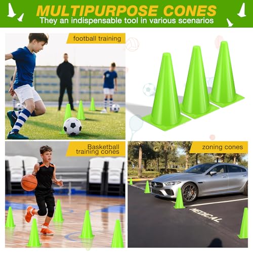 12 Inch Sports Cones Set of 24,Durable Training Cones for Soccer,Football, Basketball Drills - Multi-Purpose Agility Cones for Indoor & Outdoor Practice - color: green