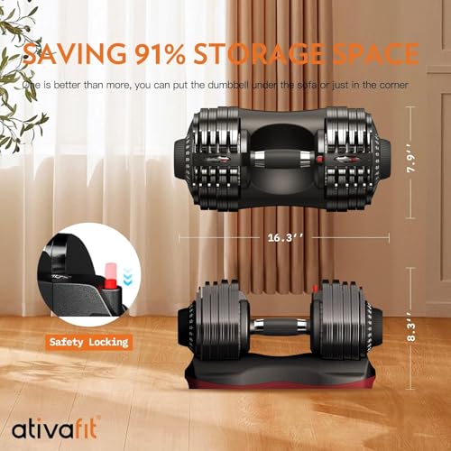 ATIVAFIT Adjustable Dumbbell Set of 2, 5–88LB Quick Dial Free Weights with Double Safety Lock, Anti-Slip Steel Handle & Storage Box, Space Saving Home Gym Equipment for Full Body Strength Training, Suitable for Home Fitness Users - color: Black-66lbs