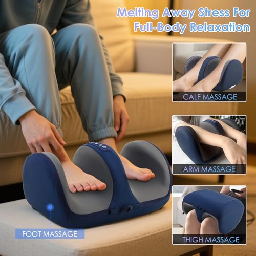 Foot Massager with Heat, Electric Foot and Calf Massager with Roller, Deep Tissue Massage for Plantar Fasciitis, Neuropathy & Pain Relief, Gifts for Women & Men(Blue) - color: Royal Blue