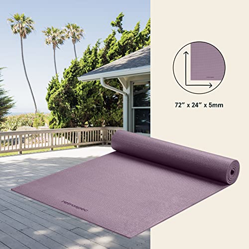 Retrospec Pismo Yoga Mat w/Nylon Strap for Men & Women - Non Slip Exercise Mat for Yoga, Pilates, Stretching, Floor & Fitness Workouts, .5mm Thick, Easy to Clean - color: Violet Haze