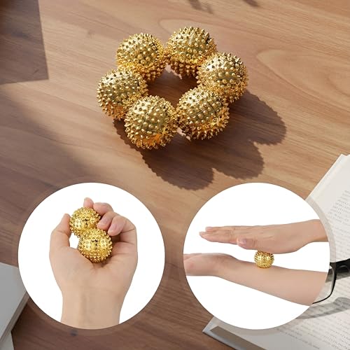 6 Pcs Magnetic Massage Ball for Adults Spiky Massage Ball for Hand Exercise, Pain Pressure and Stress Relief Gifts for Stocking Stuffers(Gold) - color: Gold
