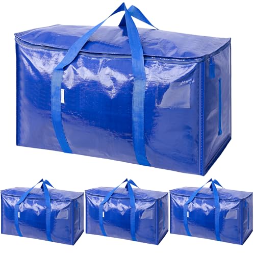 TICONN 4 Pack Extra Large Moving Bags with Zippers & Carrying Handles, Heavy-Duty Storage Tote Moving Boxes for Space Saving (4 PK, 30 Gallon) - color: Blue-30 Gallon, size: 4 Pack