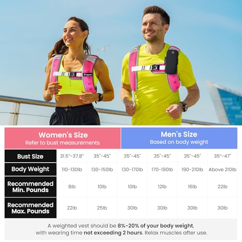 Fragraim Weighted Vest for Women Men - 8lb/10lb/12lb/16lb/22lb/25lb/30lb Weight Vest with Reflective Stripe, Detachable Phone Pouch, Ideal for Walking, Strength Training, Running, Workout, Cardio - color: Rose, size: 8 lb