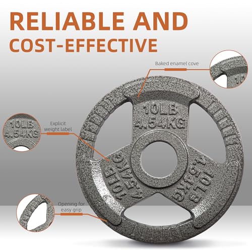 Fitvids 2 Inch Olympic Barbell Weight Plates, 2.5 LB to 45 LB Plates for Home Gym Strength Training, Triple-handle Design - style: 10LBS (Set of 4)