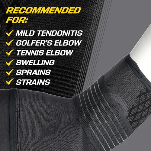 FUTURO™ Premium Compression Elbow Sleeve, with Wrap-Around Strap and Two Gel Pressure Pads, for Mild Tendonitis, Golfer’s Elbow, Tennis Elbow, Swelling, Sprains, and Strains, Large/XLarge - size: Large/X-Large