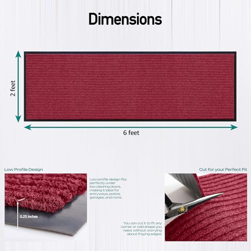 MaxMat® Extra Large Commercial Door Mat, Rubber Border Heavy Duty Door Mat, Waterproof, Low-Profile, Easy to Clean, Rubber Entry Mat. (Red, 2 x 6 Feet) - color: Red, size: 2 x 6 feet