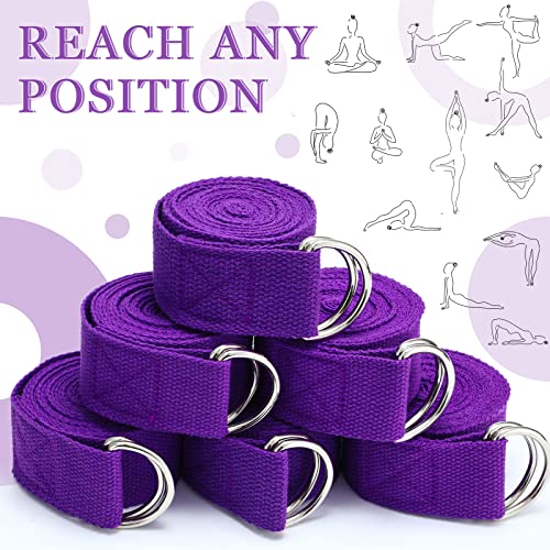 6 Pcs Yoga Strap for Stretching 8 ft Yoga Exercise Adjustable Straps Bands with Safe D Ring Buckle for Pilates, Gym Workouts, Fitness, Physical Exercise, Dance, Improve Flexibility - color: Purple