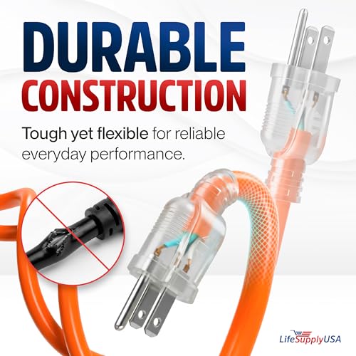 25ft Outdoor/Indoor Extension Cord 12/3 Gauge Extra Heavy Duty 3 Prong SJTW, Waterproof, Flexible Cold-Resistant Long Power Cord,15A 125V 1875W, Orange by LifeSupplyUSA - color: Orange, size: 25 FT, style: 12AWG