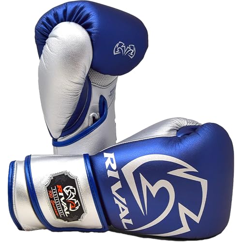 RIVAL Boxing RB100 Professional Bag Gloves, 6mm of D30 Padding, Handcrafted Microfiber, Innovative Wrist Lock 3 System - color: Blue/Silver, size: Small