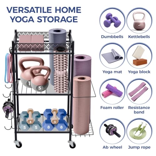Yoga Mat Storage Rack, Home Gym Essentials Foam Roller Yoga Blocks Dumbbells Kettlebells Resistance Bands Workout Exercise Organizer Equipment Sports Fitness Gear Garage Organization Racks