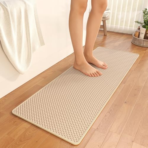 YDKGL Bathroom Runner Rug Non Slip, Super Absorbent Quick Dry Long Bath Mat, Foam Weave Texture Rubber Backing Ultra Thin Bathroom Mats Fit Under Door Bathroom Floor Bathtub Shower, 16"x 47" - color: Brown, size: 16"x 47"