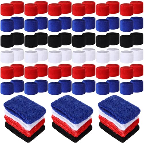 Lounsweer Wrist Sweatbands Bulk for Kids Adult Teams Sweat Bands Sports Wristband Athletic Neon Sweatbands for Football Basketball Tennis Running Gym Party Gifts - color: Red, Royal Blue, White, Black