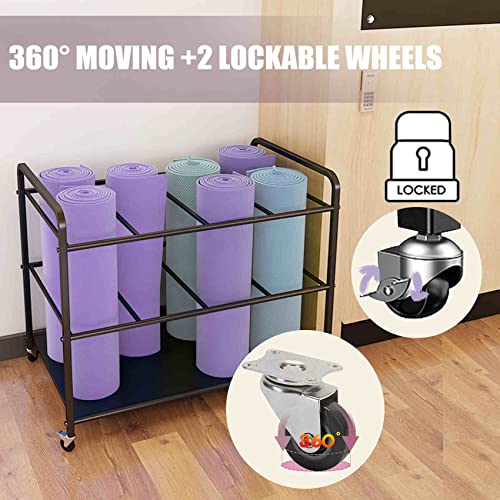 Yoga Mat Storage Rack Basket Workout Equipment Home Gym Storage Rack with Wheels Yoga Mat Holder Exercise & Fitness Organizer for Dumbbell Kettlebells Resistance Bands Yoga Blocks Foam Roller - color: White