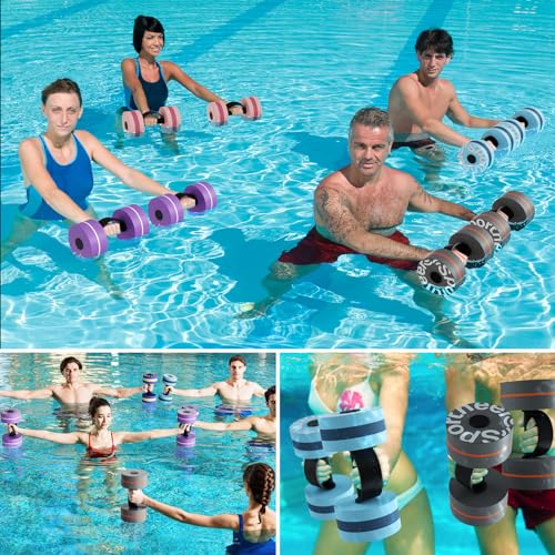 Sportneer Water Weights Aquatic Exercise Dumbbells Water Dumbbell Aerobics Workouts Set of 2 EVA Foam Pool Weights Dumbbells Set Aqua Fitness Barbells Equipment for Water Aerobics Weight Loss - color: Double Pink