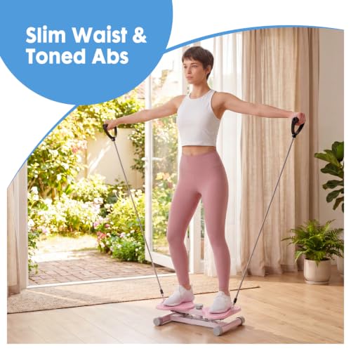 DUMOS Waist Twister Machine Exercise, Ab Twister Board, 300 lbs Capacity, Noiseless Fitness Tool for Core & Belly Fat Workout, Anti-Slip Home Gym Equipment - color: Pink & White