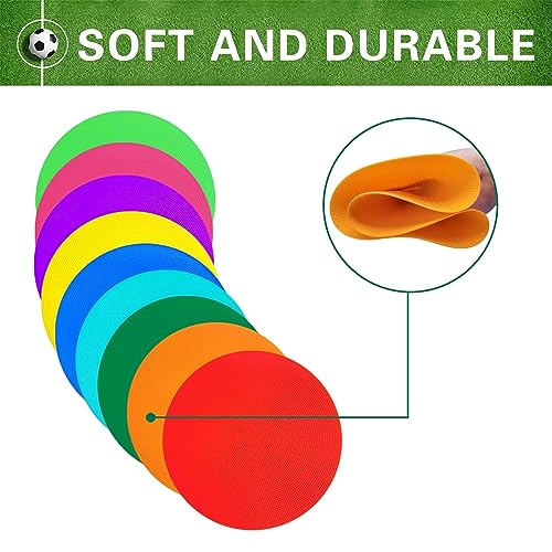 Poly Spot Markers 4.73 inch/10 inch 12 Pcs Non-Slip Rubber Agility Training Markers Floor Dots Flat Field Cones for Football, Soccer, Basketball, School Exercise Drills, Dance Practice - style: 10 inch 18 Pcs (9 Colors)