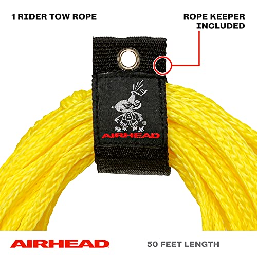 Airhead 1-6 Person Tow Rope for Towable Tubes, Heavy Duty Boat Towline for Tubing, UV Resistant 16 Strand Polypropylene with Rope Keeper, up to 6,000 lb Break Strength - size: 1 Person