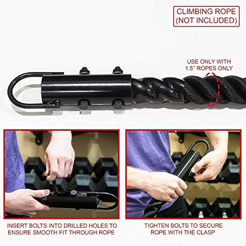 1.5in Climbing Rope Clamp，1 1/2 Rope Climb Workout Rig Attachment Hook for 1.5" Rope Clasp Garage Gym Fitness Equipment with Carabiner Eyehook Strength Training Home Indoor Safety
