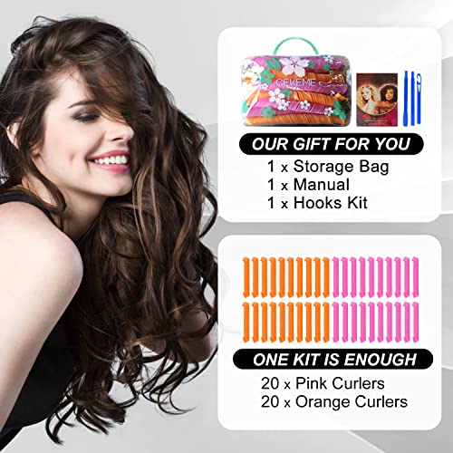40pcs Heatless Spiral Hair Curlers for Long Hair - Heatless Curls Overnight 22inch Magic Hair Rollers No Heat Curlers for Women Kids - color: Pink&Orange