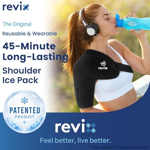 REVIX 45-Min Long-Lasting Shoulder Ice Pack, Reusable Ice Packs for Shoulder & Arm with Ice Grid Design, Flexible Gel Cold Compress Wrap for Rotator Cuff Relief, Muscle Relaxation & Soothing Fatigue - size: Standard
