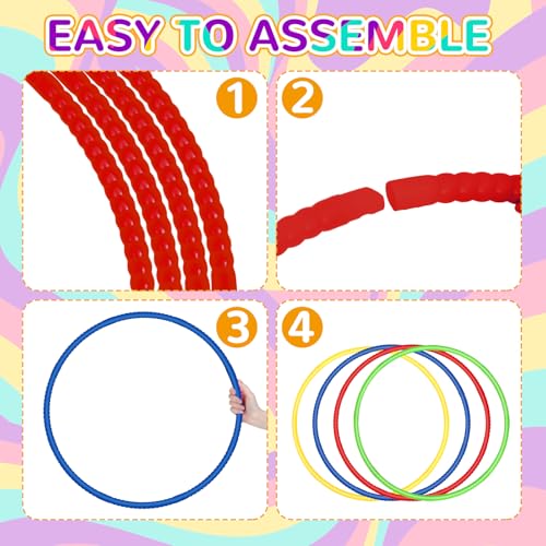 Sratte 8 Pcs Color Hoop Detachable Adjustable Exercise Ring Plastic Hoop for Gymnastics Dog Agility Equipment Party Decor, 4 Colors - color: Bright Colors, size: 28 Inch