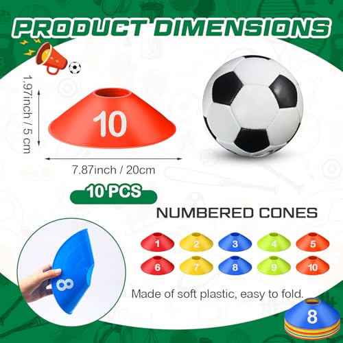 10 Pcs Numbered Sports Disc Cones 1-10 Soccer Cones with Mesh Carry Bag Flexible Agility Cones Soft Field Cones for Gym PE Classes School Activities Games, Sports Training Equipment - color: Multicolor