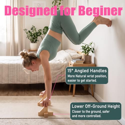SAMTROY Handstand Canes for Balance Training | Moisture-Absorbent Grip, Non-Slip Wide Base, Ergonomic Handles, Portable For Yoga, Gym & Home Handstand Training - color: Wood-2
