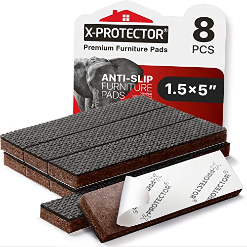 X-PROTECTOR Non-Slip Furniture Pads 8PCS 1.5”x5” Rubber Furniture Grippers | Self-Adhesive Floor Protectors Grips for Furniture Feet - Non Skid Furniture Pad Floor Protectors - Keep Furniture in Place! - size: 1.5 x 5 inch 8 Rectangular