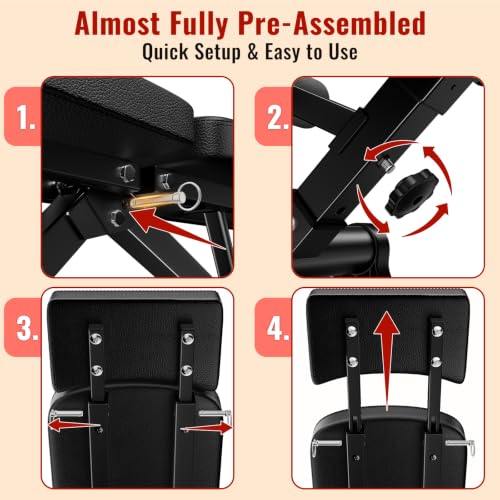 HEROGIFT Adjustable Weight Bench, 144 Configurations with 3-Position Headrest, Foldable Workout Bench with Extended Backrest, 600 LB Capacity for Home Gym Full Body Strength Training