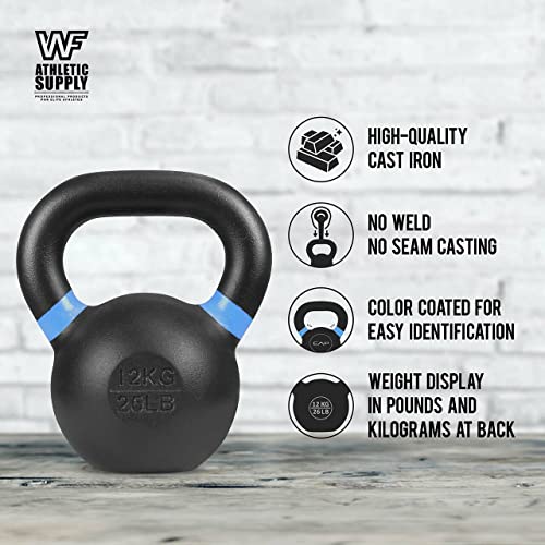 WF Athletic Supply Powder Coated Kettlebells, Black Matte Kettlebell Weights for Strength Training, Conditioning and Functional Fitness, LB and KG Markings - color: e. 44 LB