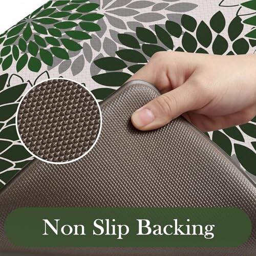 Anti Fatigue Kitchen Mat 2PCS,Boho Dahlia Floral Kitchen Rugs Non Slip Rubber Backing,Waterproof Farmhouse Kitchen Mat for Floor,Cushioned Standing Mat Christmas Decor for Laundry,Sink,Desk,Green - color: Dark Green, size: 17.3" x 47 "+ 17.3" x 29 "--0.47