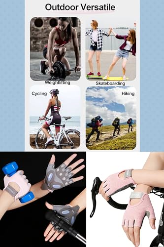 Fingerless Cycling Gloves Women Men Anti-Slip Shockproof Mesh Lightweight Workout Gloves Gym Exercise Fitness Rowing - color: Pink, size: Medium
