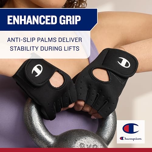 Champion Fingerless Gloves for Women Workout Gloves with Padded Palm & Wrist Support, Breathable Mesh Fabric - size: Small-Medium