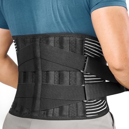 FREETOO Back Braces for Lower Back Pain Relief with 6 Stays, Breathable Back Support Belt for Men/Women for work , Anti-skid lumbar support belt with 16-hole Mesh for sciatica(M) - size: M(29.5"-37.4")